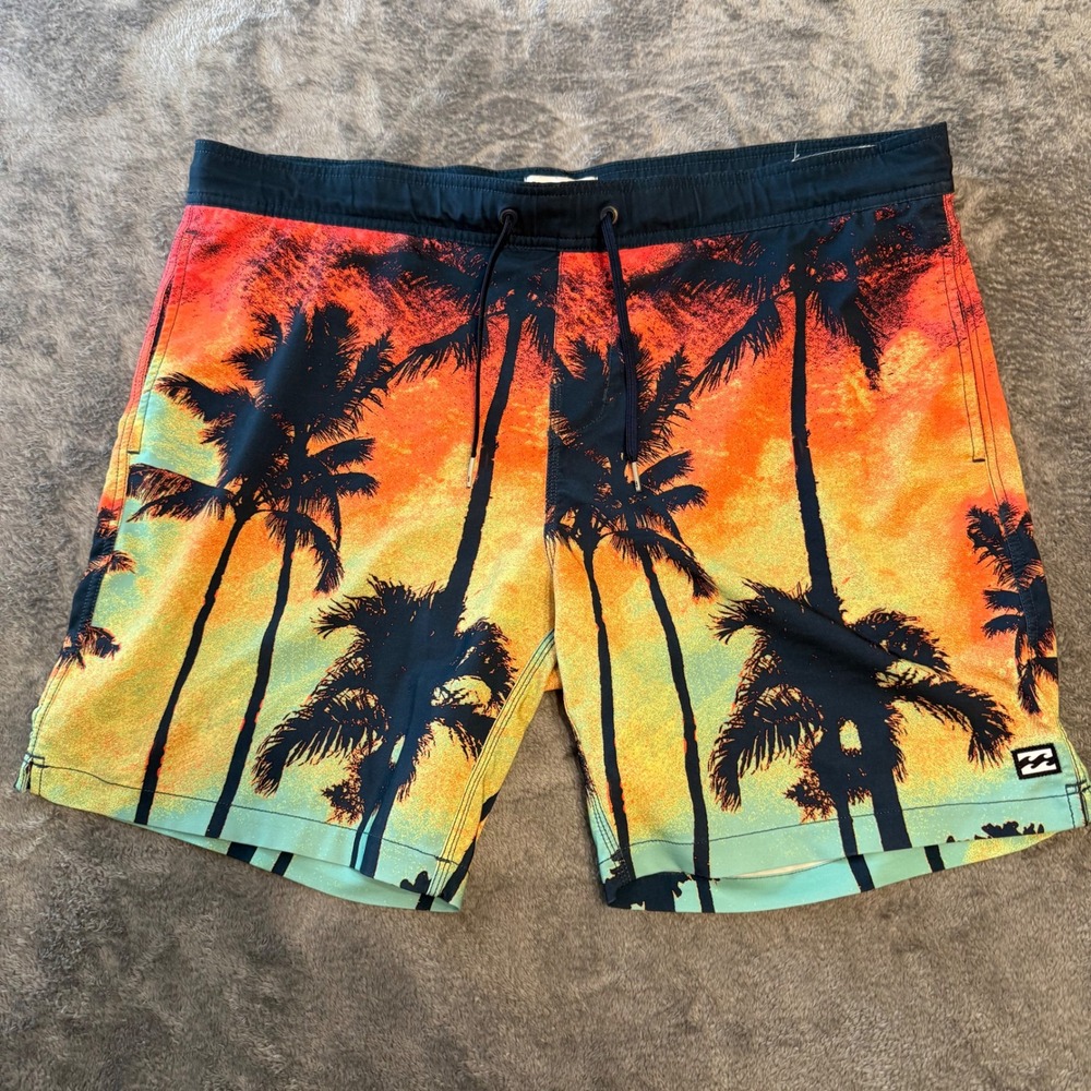 Billabong Men's Sunset Palm Board Shorts - Orange, Yellow, Green